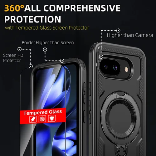 Vista 4 de Funda magnética para Google Pixel 9A compatible con cargador inalámbrico MagSafe, para Pixel 9A, funda de teléfono integrada de 360 °, con 2