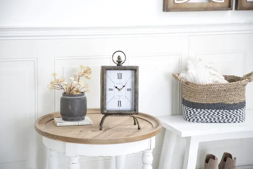 Vista 8 de Deco 79 Reloj rectangular de metal con esfera de reloj manchada de té, 10 x 3 x 8 pulgadas, negro