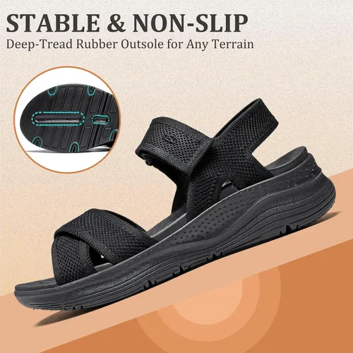 Vista 7 de Bravover Sandalias ortopédicas para caminar para mujer, cómodas, con soporte de arco para fascitis plantar, con correa ajustable ultraligera