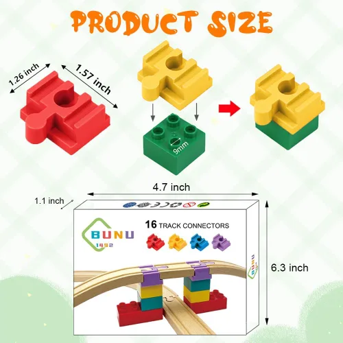 Vista 2 de Accesorios de madera para rieles de tren, 16 piezas de conectores de madera para riel, compatibles con todas las marcas principales, regalo