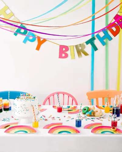 Vista 4 de Talking Tables Guirnalda de feliz cumpleaños arcoíris, pancarta de papel multicolor reutilizable para fiestas, 120 pulgadas / 10 pies, decoraciones