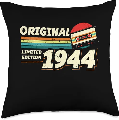 Vista 4 de Retro Limited Edition 1944 Cassette Tape 80th Birthday Throw Pillow