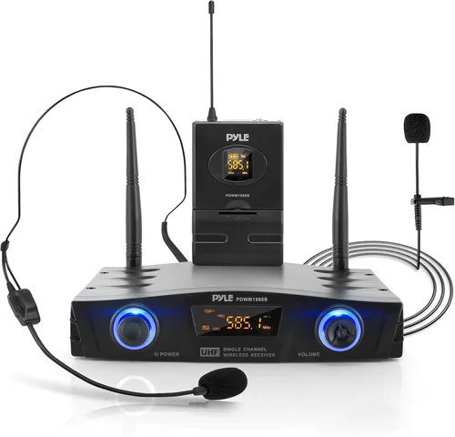 Vista 4 de PYLE Sistema de micrófono inalámbrico UHF compacto - Juego de receptor de micrófono digital de escritorio profesional de 1 canal con transmisor