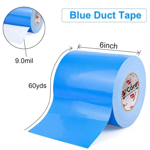 Vista 2 de BOMEI PACK Cinta adhesiva azul de 6 pulgadas, rollo más ancho, 6 pulgadas x 60 yardas, 9 mil de grosor, resistente, impermeable, flexible, sin