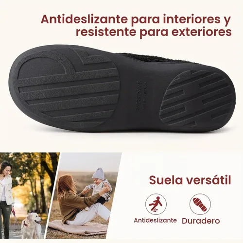 Vista 6 de EverFoams Pantuflas de microgamuza para mujer, cálidas, cómodas, de espuma viscoelástica, zapatos de casa para interiores, con cuello de punto