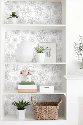 Vista 4 de Safiyya Papel tapiz de despegar y pegar en blanco y negro, papel de contacto geométrico, papel de pared moderno, autoadhesivo, extraíble
