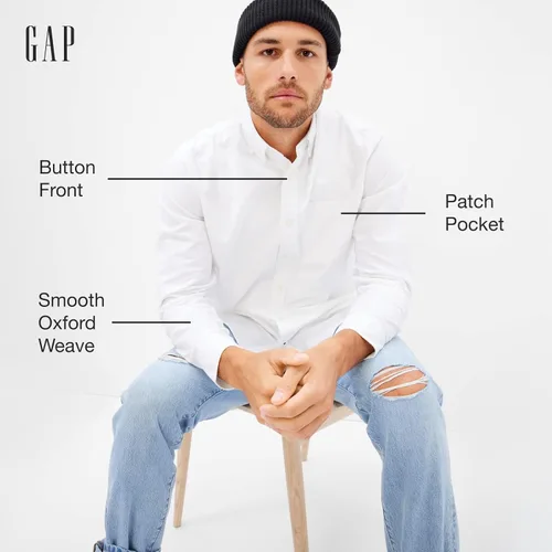 Vista 3 de GAP Camisa Oxford de manga larga con botones para hombre