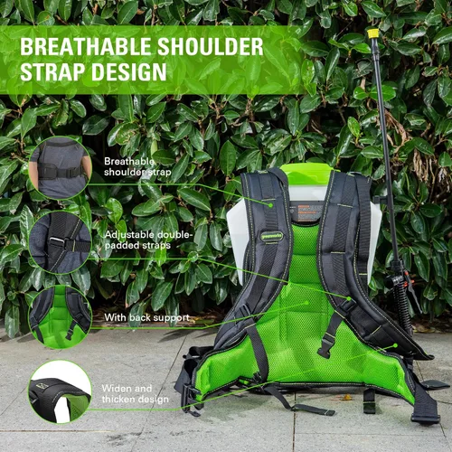 Vista 3 de Greenworks Rociador inalámbrico de mochila de 24 V (4 galones, 5 puntas, espray de 25 pies), para deshierbe, pulverización y limpieza, solo
