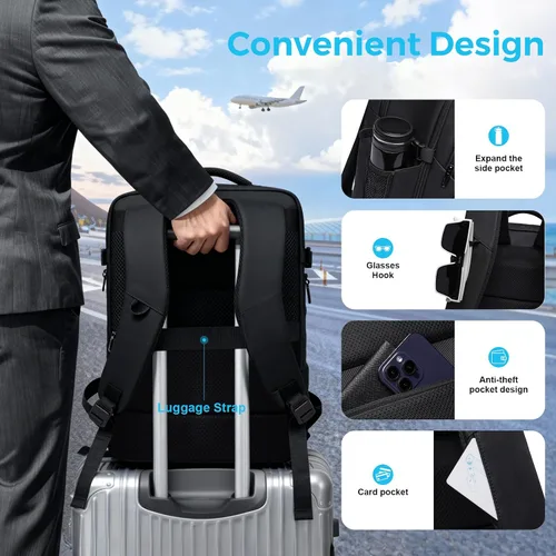 Vista 6 de TANGCORLE - Mochila de viaje, mochila de mano aprobada por aerolíneas para viajes, mochila para laptop de 17.3 pulgadas para hombres, Mediana