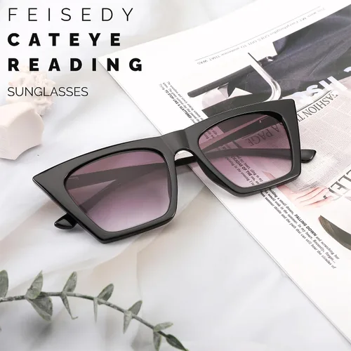 Vista 7 de FEISEDY Gafas de sol de lectura para mujer, gafas de sol con lector de ojo de gato de moda para hombres B4120