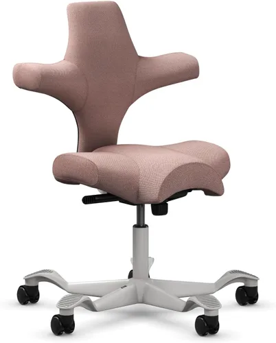Vista 62 de HAG Capisco Sit to Stand - Silla de pie con marco blanco, tapizado, color rosa rubor Pink Blush