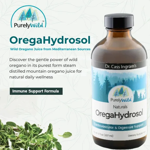 Vista 2 de PURELY WILD Dr. Cass Ingram's OregaHydrosol - Jugo de orégano mediterráneo salvaje para apoyo inmunológico, salud respiratoria y digestiva, sin OMG