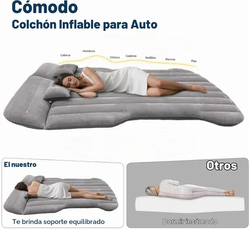Vista 6 de Colchón de aire para automóvil, cama inflable para campamento compatible con Tesla modelo Y, cama de aire flocada gruesa para maletero, asiento