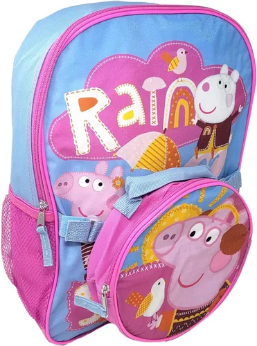 Vista 2 de Fast Forward Peppa Pig - Mochila de 16 pulgadas con bolsa de almuerzo aislada desmontable para niñas, mochila Peppa Pig para niñas