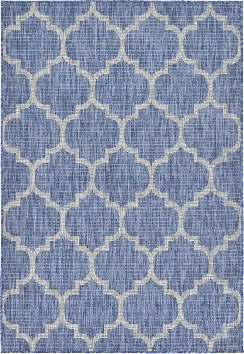 Vista 78 de Unique Loom Outdoor Trellis Collection Alfombra de Área (5' 1" x 8' Oval, Aguamarina/Gris)