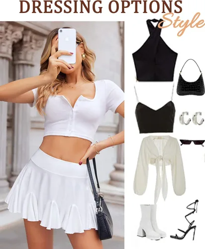 Vista 4 de Avidlove Minifalda para mujer, falda plisada sexy, falda de cintura alta, falda de patinadora con volantes