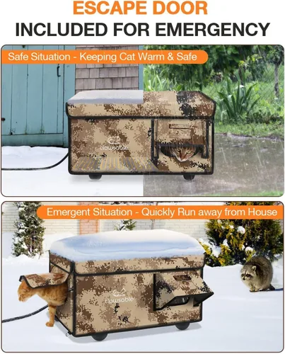 Vista 2 de Casa térmica para gatos, indestructible, 100% resistente a la intemperie, puerta segura contra escape, refugio aislado para gatos al aire libre