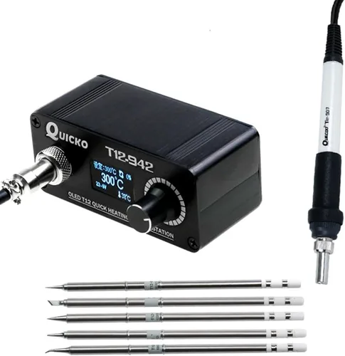 Vista 8 de QUICKO Estación de soldadura digital DC24V T12-942 Temperatura ajustable Autosleep/apagado automático/impulso de una tecla Viene con punta