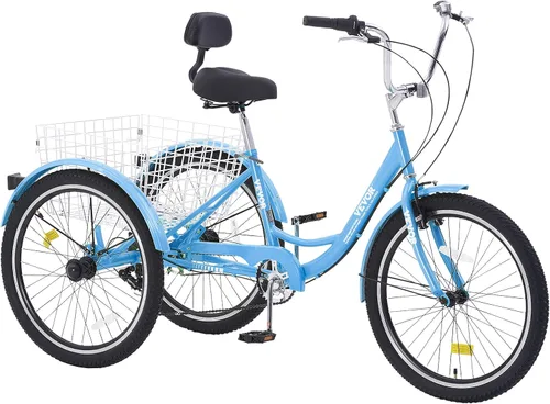 Vista 9 de VEVOR Bicicleta de triciclos para adultos, triciclos para adultos de 7 velocidades, bicicletas de tres ruedas de 20 pulgadas, bicicleta de crucero