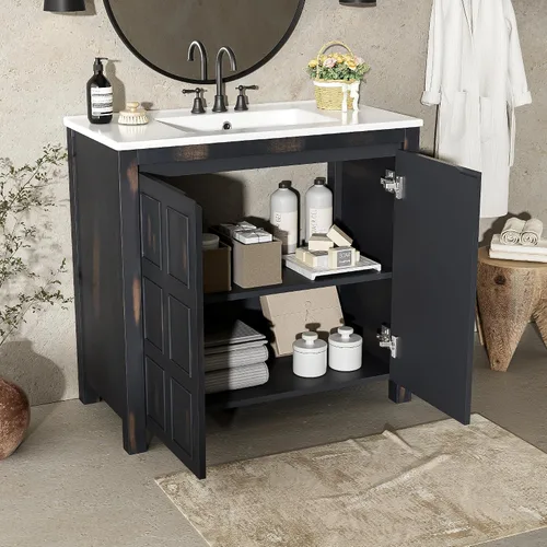 Vista 9 de Harper & Bright Designs Organizador de tocador de baño de 36 pulgadas con fregadero, juego de gabinete combinado, gabinete de almacenamiento
