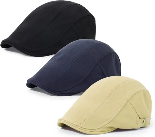 Vista 10 de 3 piezas de gorra Newsboy de algodón para hombre, gorra plana ajustable genial