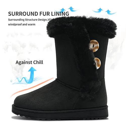 Vista 2 de Obtaom Botas de nieve de invierno para mujer, botas cortas de media pantorrilla, botas de moda de resina con botón de resina sintética para mujer