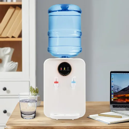 Vista 7 de Dispensador de agua de encimera de carga superior de 110 V, mini enfriador de agua con agua caliente, fría y a temperatura ambiente, dispensador