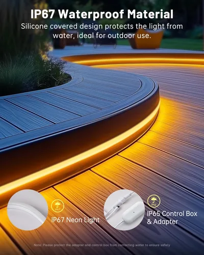 Vista 3 de Luces de cuerda de neón, tira de luces LED RGB+IC inteligente de 3,05 m con aplicación y control remoto, luces de cuerda de neón flexibles