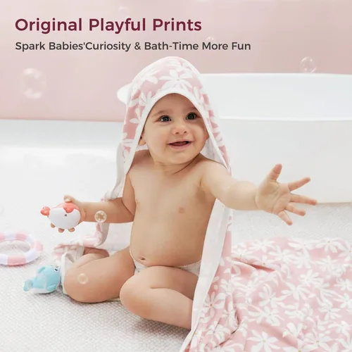 Vista 5 de Momcozy Toalla de bebé con capucha, ultra suave y absorbente, juego de toallas de baño grandes para mayor comodidad y suavidad en la piel del bebé