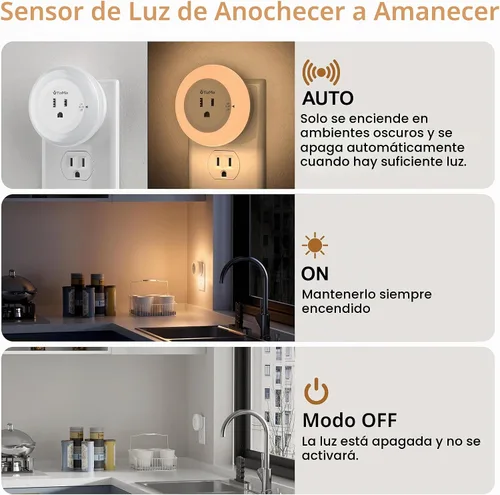 Vista 5 de Luces nocturnas que se enchufan a la pared con tomacorriente, sensor de anochecer a amanecer, paquete de 2
