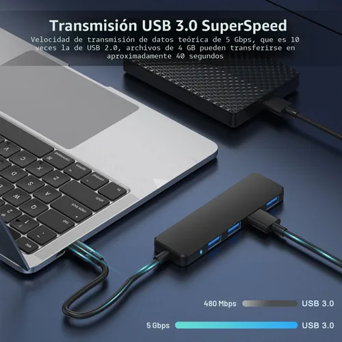 Vista 3 de VIENON Hub USB 3.0 Hub USB 3.0 Divisor USB para portátil, extensor de puerto USB A Hub para PC, escritorio, Xbox, PS4, unidad flash, impresora
