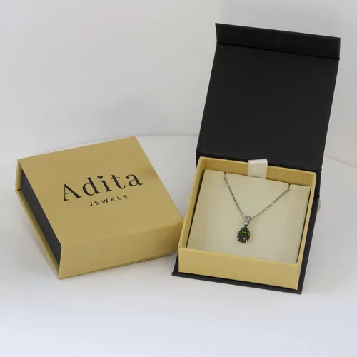 Vista 14 de 925 Sterling Silver Gemstone Necklace – Birthstone Jewelry for Women – Minimalist Silver Chain with Gemstone Teardrop Pendant – Elegant Gift for