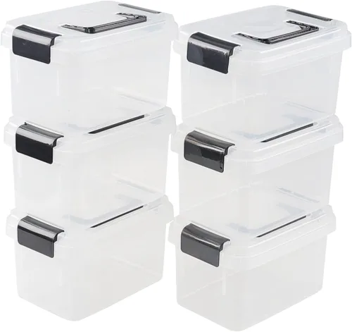 Vista 7 de Contenedores de almacenamiento de plástico pequeños de 2 L con tapas, cajas de almacenamiento de plástico, paquete de 6