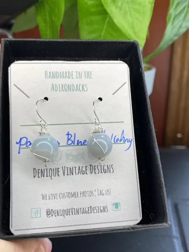 Vista 8 de Paraiba - Aretes colgantes de calcedonia azul de 0.394 in en acero, cobre, bronce, hierro negro, titanio, plata esterlina, oro de 14 quilates, oro