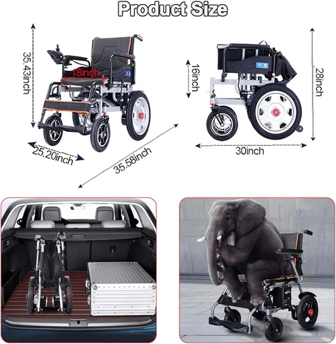Vista 3 de Silla de ruedas eléctrica para adultos, sillas de ruedas motorizadas plegables todo terreno con reposabrazos abatible, palanca de mando de 360°, 12A