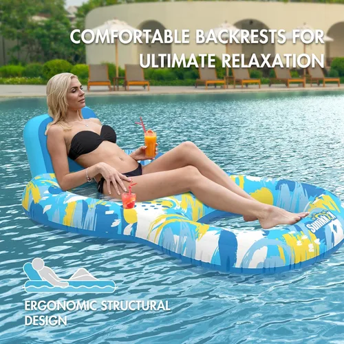 Vista 4 de Sunikko X Flotadores de piscina para adultos con respaldo y 2 portavasos, silla inflable de lujo, flotadores de silla de piscina divertidos