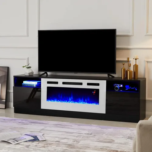 Vista 9 de AMERLIFE - Soporte de TV con chimenea eléctrica de 36 pulgadas de 70 pulgadas Negro