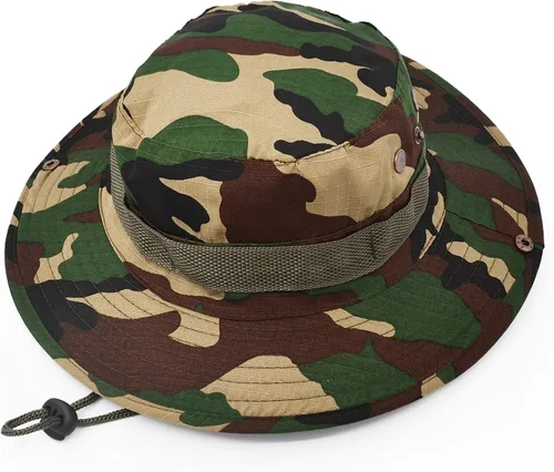Vista 4 de Sombrero de protección solar de ala ancha para exteriores, clásico estilo militar de combate de EE. UU., gorra de sol para pesca, caza, campamento