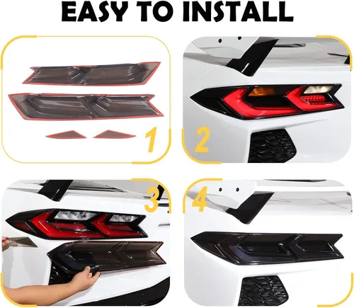 Vista 5 de Cubierta de luces traseras de automóvil compatible con Corvette C8 Stingray Z06 E-Ray 2020-2023 2024 2025, cubierta de lámpara trasera ahumada