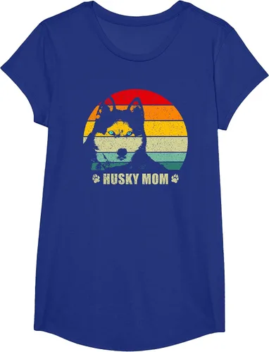 Vista 51 de Husky Mom Retro Dog Lover Mother Siberian Huskies Tee Women T-Shirt Asphalt Grey
