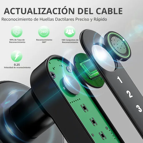 Vista 6 de Cerradura de puerta con huella dactilar, perilla biométrica de puerta con teclado sin llave, cerraduras de puerta para dormitorios, hogar, hotel