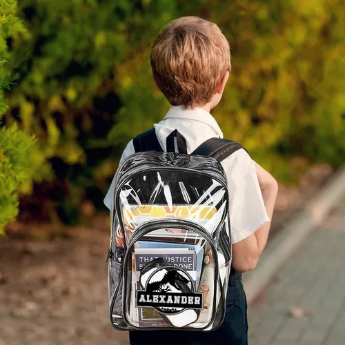 Vista 5 de Ecautly Mochila clara personalizada, mochila plástica clara de encargo para la escuela con nombre, Mochila E-clear