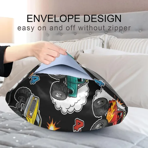 Vista 7 de Fundas de almohada de seda con estampado negro de camión monstruo para cabello y piel, suave, transpirable, suave, refrescante, funda de almohada
