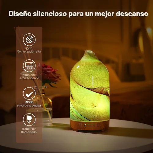 Vista 3 de Difusor de aceite esencial soplado a mano de vidrio, difusor de aromaterapia - difusor de aroma ultrasónico de niebla fría, silencioso con apagado