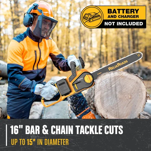 Vista 4 de ReliaRoads - Motosierra sin escobillas de 16 pulgadas, de 40V (2 x 20V MAX) inalámbrica con batería recargable compatible con batería DeWALT, ideal