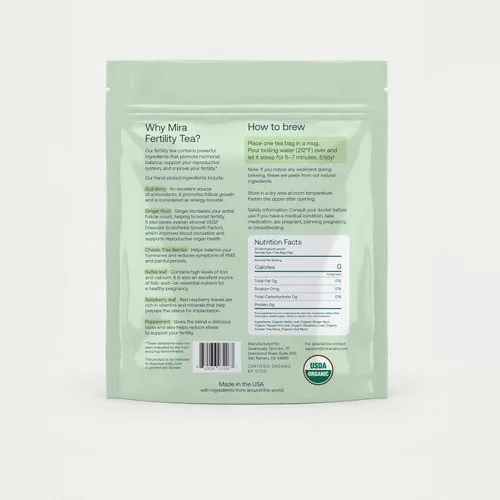 Vista 2 de Mira Té de fertilidad, sin cafeína, 100% orgánico, bayas de Goji y raíz de jengibre ayudan a regular los ciclos, apoya la concepción y promueve