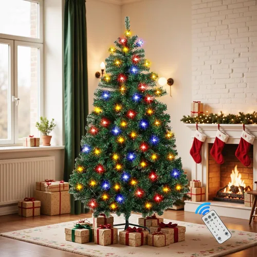 Vista 3 de Northroad Árbol de Navidad artificial preiluminado de 4 pies, árbol de Navidad preiluminado con 450 puntas de ramas y 100 luces con certificación UL