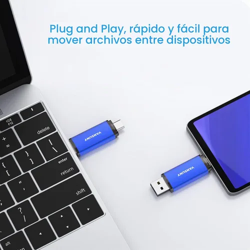 Vista 4 de Vansuny Unidad flash USB tipo C de 32 GB 2 en 1 USB A + cinta C OTG Flash Drive para Android Smartphone Tablet Computadora Portátil (azul)