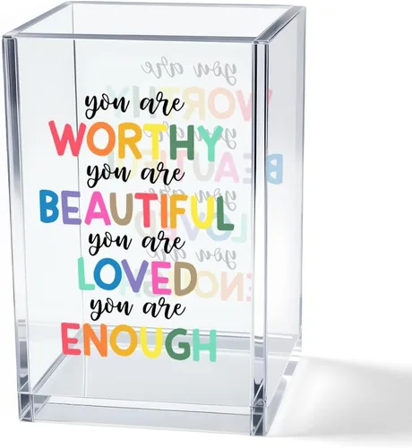 Vista 9 de Just breathe - Paquete de 2 portalápices cosméticos de acrílico tipo vaso, organizador de brochas de maquillaje inspirador Hope, regalos de fe