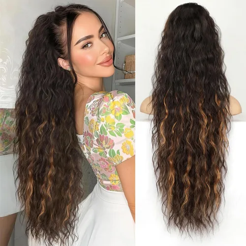 Vista 49 de KooKaStyle Extensión de cola de caballo con cordón de 26 pulgadas (66 cm) para mujeres, extensiones de cabello sintético rizado largo para uso